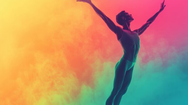 Illustration of a gymnast in a handstand on the parallel bars, vibrant vector design