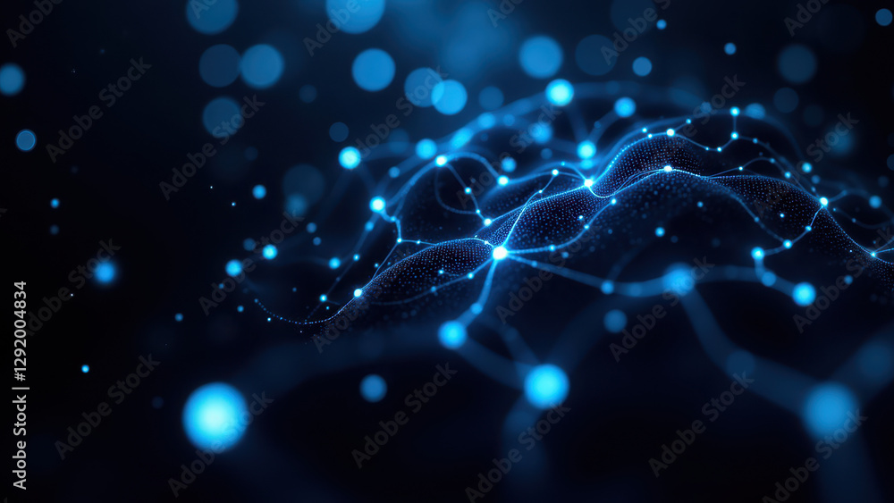 Poster this is a digital illustration representing artificial general intelligence, featuring interconnecte