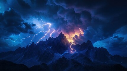 Dramatic mountain range lightning storm