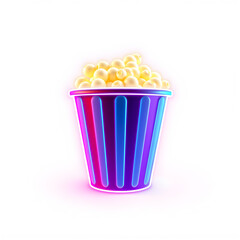 Popcorn holographic 3D icon. neon symbol vector illustration isolated on white background. Generative AI