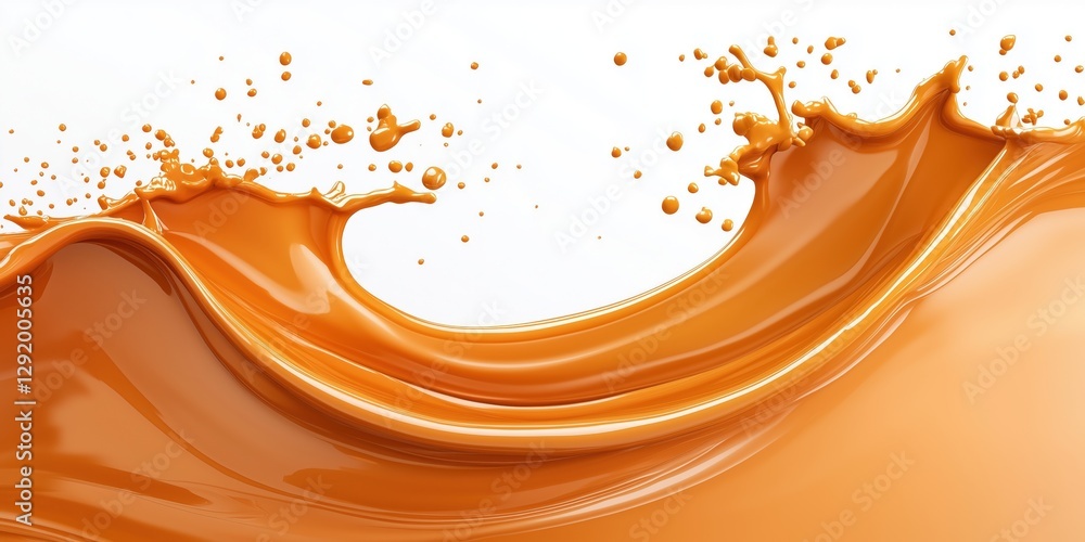 Poster caramel splash wave pattern created with liquid, isolated on white background for dynamic visual imp