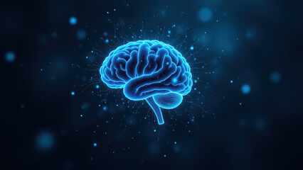 A representation of artificial general intelligence with a stylized brain and particles around it.
