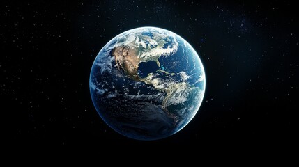 Fototapeta premium Earth From Space - Stunning view of planet Earth from outer space, showcasing continents and swirling clouds against the backdrop of stars