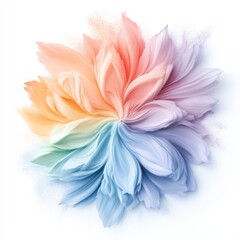 Fototapeta premium Colorful textured strokes shaped as vibrant petals creating a harmonious floral design in pastel shades, beautifully blending from orange to blue against a white background