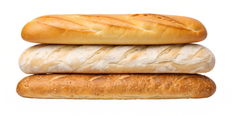 Baguette bread group stack on white, delicious baguette stack on white background, Cut Out
