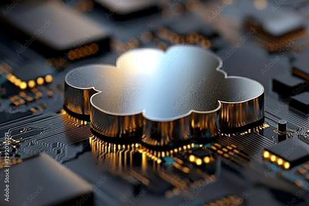 Poster the concept of cloud computing and network security technology is represented by a blue circuit boar
