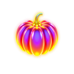 Fototapeta premium Pumpkin holographic 3D icon. neon symbol vector illustration isolated on white background. Generative AI