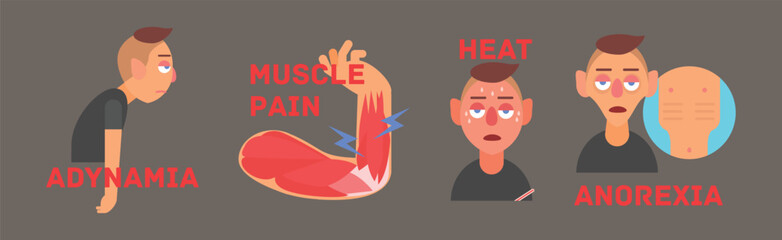 Malaria or Dengue Fever Symptoms Infographic Vector Set