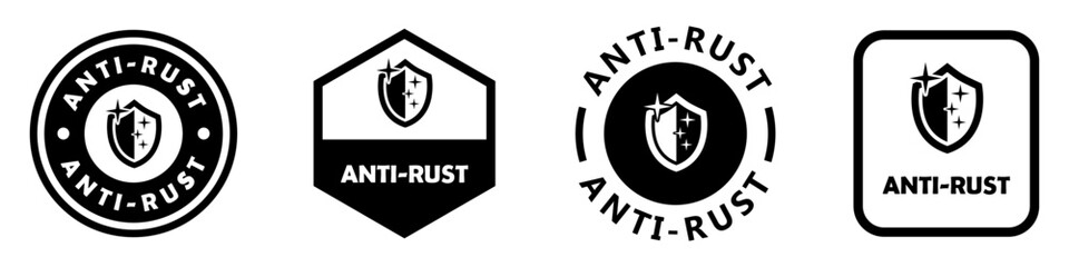 Anti Rust - vector stickers for metal tools lubricant or primer. Vector isolated on white.