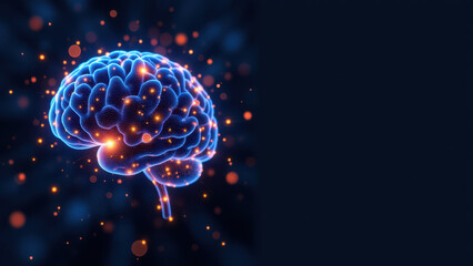 A digital illustration depicting artificial general intelligence with a glowing brain set against a starry background.