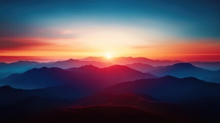 Obraz premium Beautiful sunset over mountains with vibrant sky and silhouettes of trees in the foreground