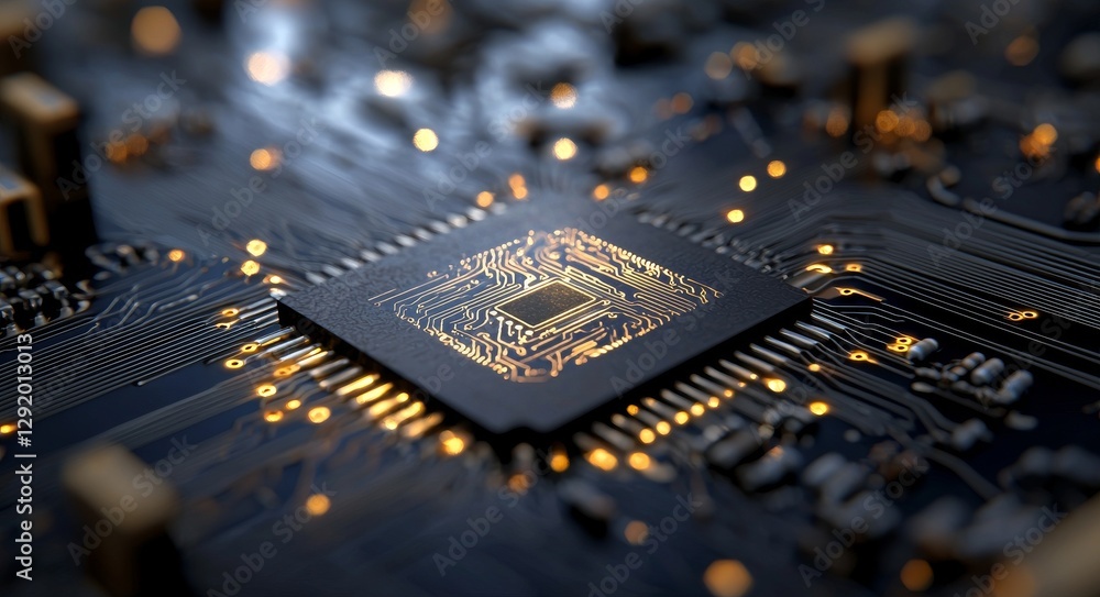 Poster the technological background of an abstract computer motherboard can be utilized in describing techn