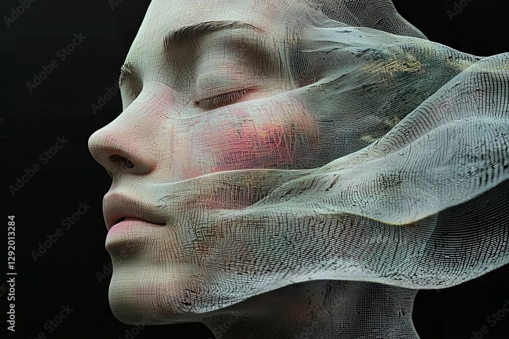 Poster the background features an abstract digital 3d glitch effect, accompanied by a screen texture and di