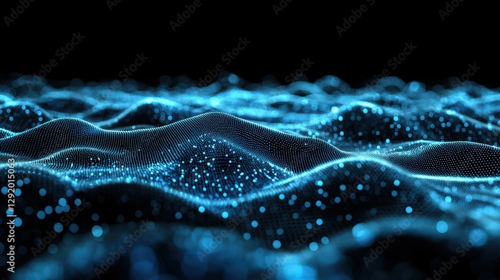 Poster blue wave pattern on a dark background creating a visually striking abstract image