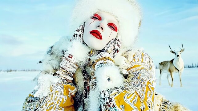 Evenks, Traditional people living up north, stylish makeup and fashion