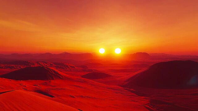 Sci-Fi Desert Landscape with Double Sun - Made with Generative AI
