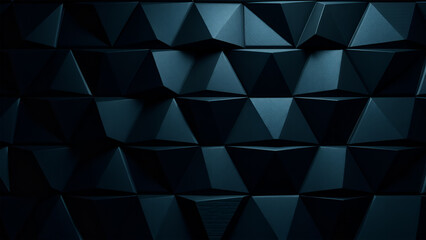 Obraz premium Dark metallic triangles, geometric patterns, blue-green hues, textured surfaces, shadowy backdrop