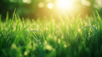 Obraz premium Fresh and lush green grass background. Perfect for creating a vibrant and natural setting for photography, sports, or any outdoor activity.