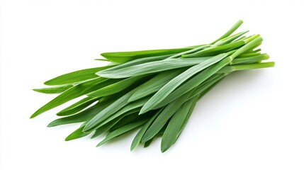 Fototapeta premium Fresh Chinese Chive leaves, isolated on a white background. Perfect for food-related content, website, or social media.
