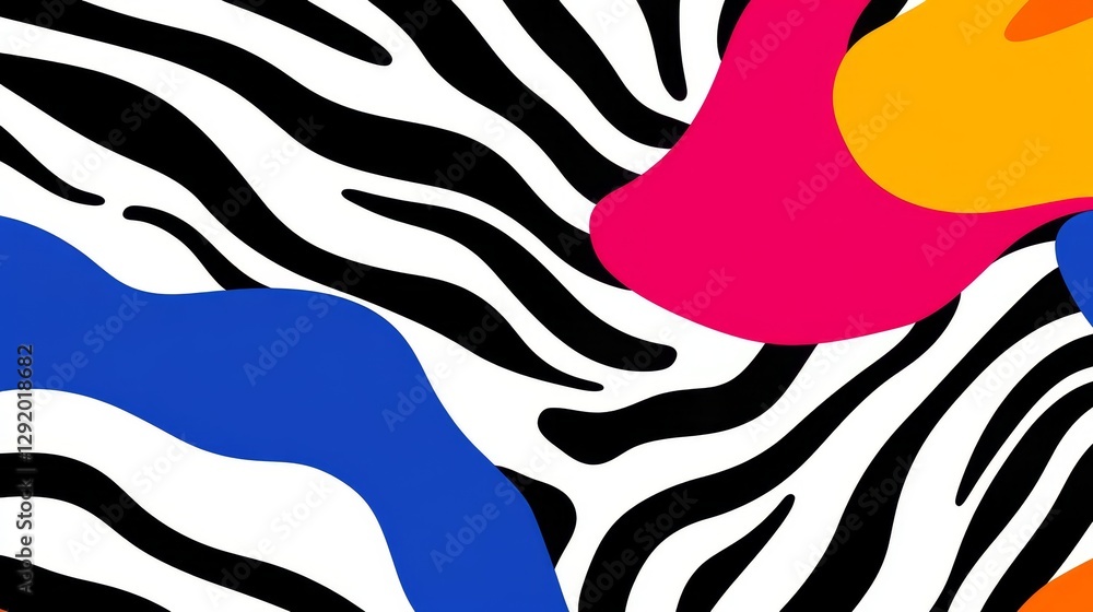 Poster abstract zebra stripes with bold color splashes - vibrant abstract design featuring bold color splas