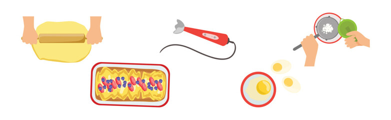 Cooking and Food Preparation with Kitchenware Above View Vector Set