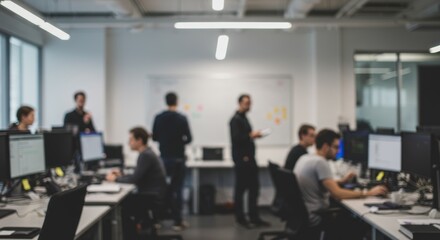 Blurred vision of collaborative workspace a modern office with focused teamwork