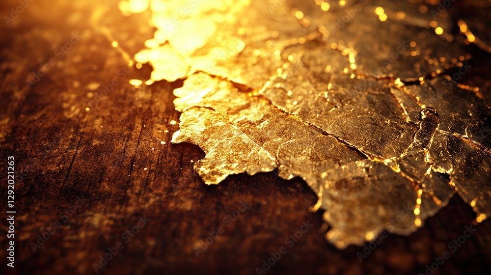Aufkleber close up image of a piece of gold with detailed texture and reflection on a dark background