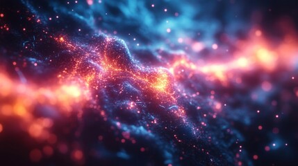 Obraz premium Swirling abstract cosmic design with vibrant neon colors and energetic light beams creating a surreal galaxy-like effect. Generative AI