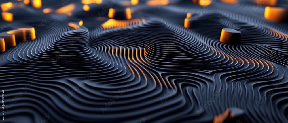 Poster close up of black and orange abstract pattern with intricate details and textures