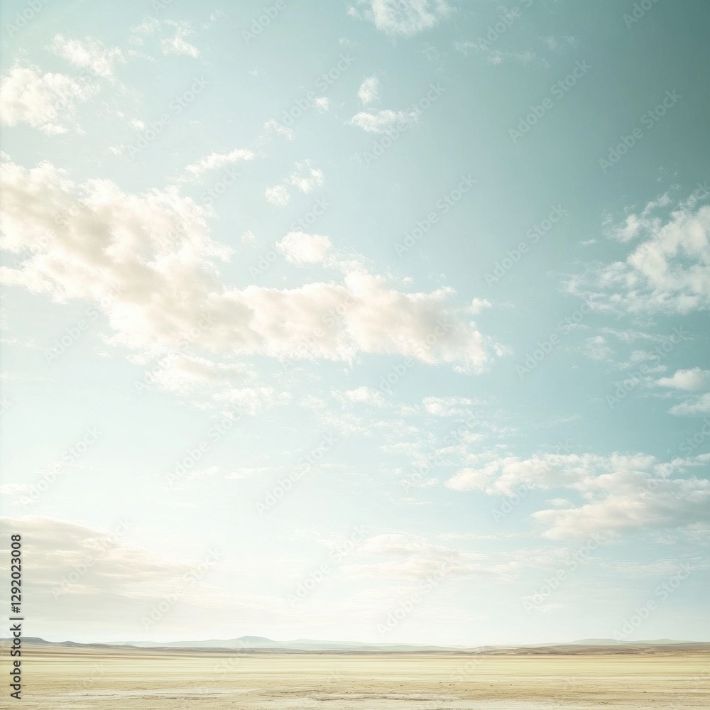 Poster wide open desert landscape under a bright sky with wispy clouds in the early afternoon light. genera