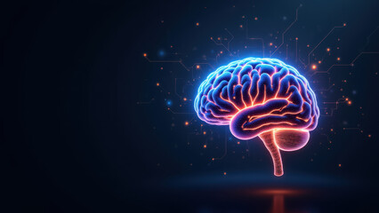 An artistic representation of artificial general intelligence with a glowing brain amidst a digital landscape.