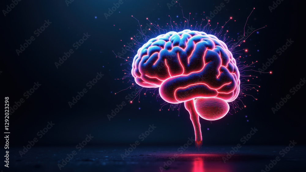 Poster a visual metaphor for artificial general intelligence (agi) featuring a stylized brain with neural c