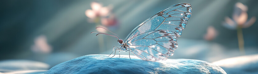 Delicate butterfly resting on a stone in a tranquil garden nature photography close-up serene atmosphere