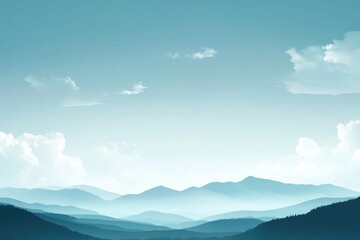 Obraz premium Distant mountain ranges stretch across a tranquil sky at dawn with soft clouds and a calming blue hue. Generative AI