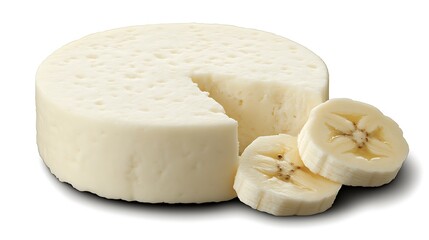 Round cheese wheel with banana slices