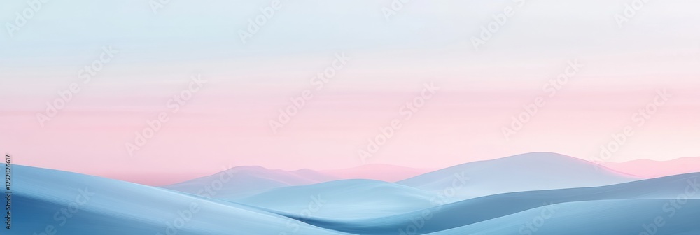 Poster soft pastel hues blend across rolling hills at dusk near a serene landscape with gentle curves. gene