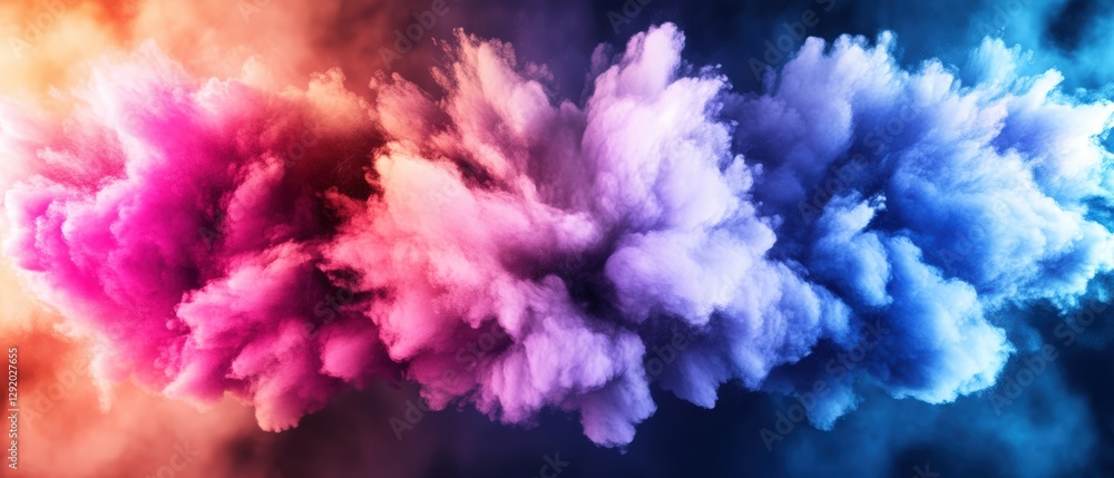 Poster colorful smoke explosion against a black background creating vibrant abstract patterns and shapes