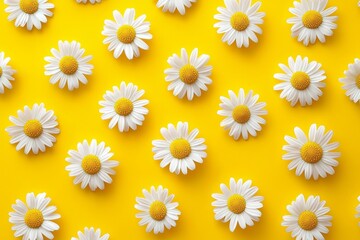Fototapeta premium Isolated White Chamomile Blossoms on Yellow Surface