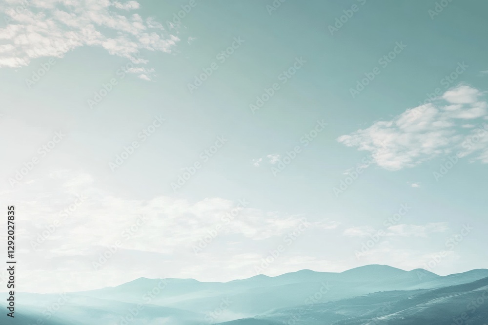 Poster majestic mountains under a clear sky with soft clouds in the late afternoon light. generative ai