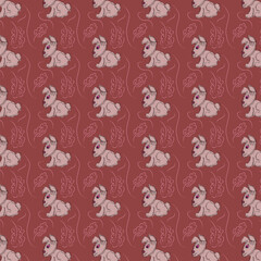 Vector Easter background with repeating pattern. Seamless background with Easter bunny complete with hand drawn corn stalks. Hand drawing, background, Easter.