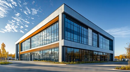 Fototapeta premium A contemporary office building showcasing architectural details. A business concept reflecting successful industrial design