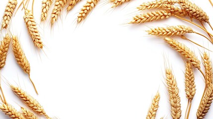 Realistic Golden Wheat Wreath with Empty Center for Text or Design on White Background