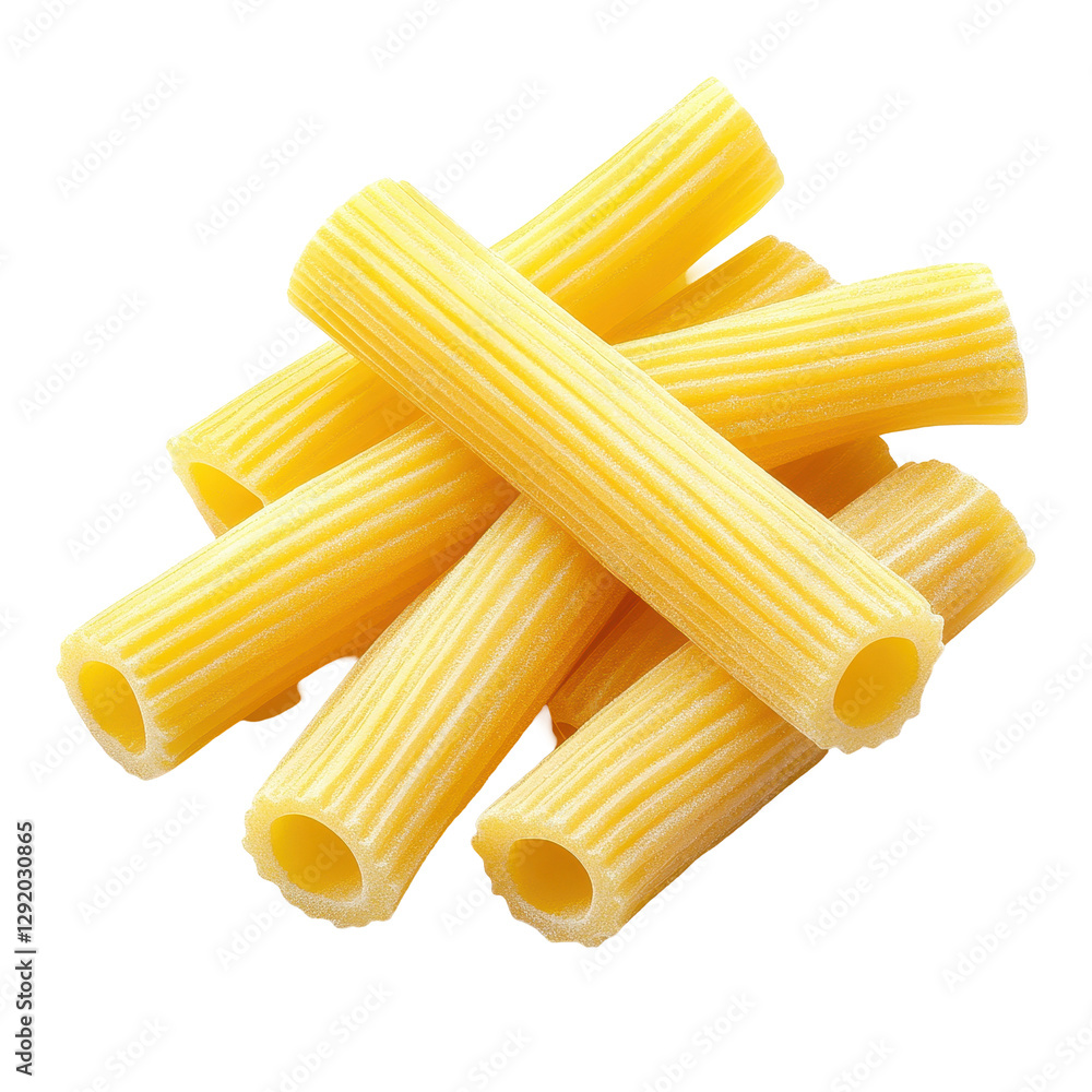Poster rigatoni pasta arranged neatly on a transparent background showcasing its unique shape and texture, 