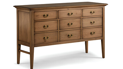 A wooden dresser with gold handles and a black top. generated using AI