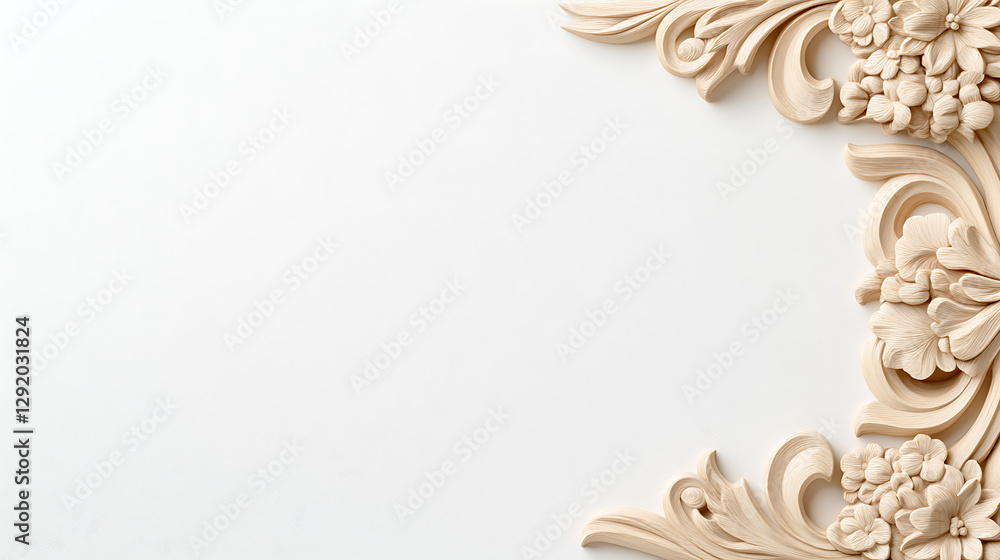 Poster elegant floral carving frame accent on clean background. ornate detail and gentle shadows create an 