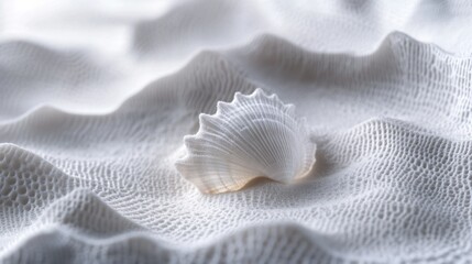 Delicate seashell on textured white surface