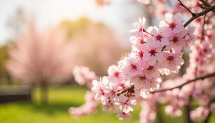 Delicate pink blossoms in vibrant spring garden, nature's renewal