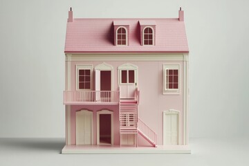 Miniature Doll House on Pink Background