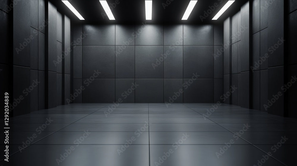Aufkleber dimly lit room with overhead light illuminating the space and creating shadows on the walls