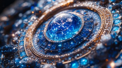 Obraz premium Close-up of a sparkling cosmic crystal with astrological symbols on its facets. Generative AI